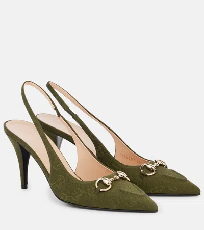 Gucci Slingback-pumps 85 Gg Aus Canvas In Grün