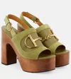 Gucci Slingback-sandalen Horsebit Aus Veloursleder In Grün