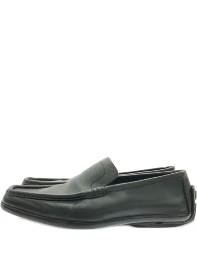 Pre-owned Gucci Slip-on Moc-toe Leather Loafers In Black