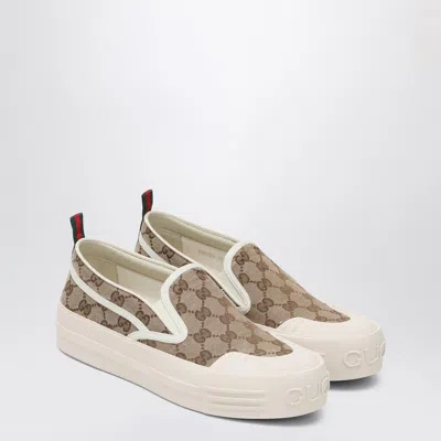 Gucci Slip-on Sneaker In Original Gg Beige/brown Fabric Women In Multi