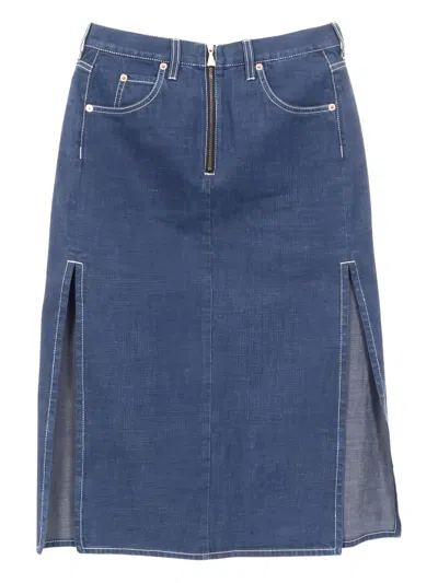 Pre-owned Gucci Slit Denim Skirt In Blue