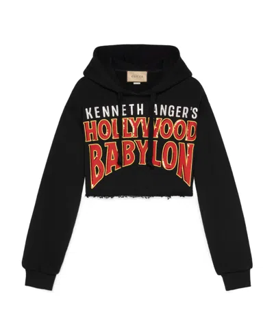 GUCCI SLOGAN-PRINT CROPPED HOODIE