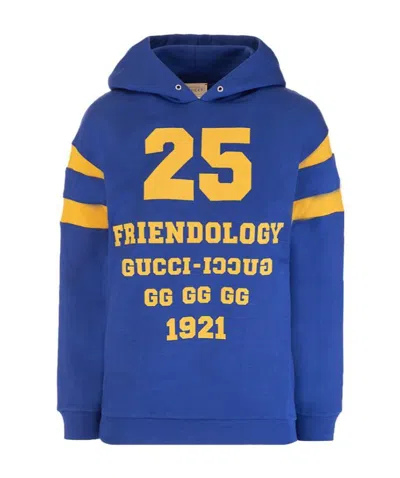 Gucci Slogan-print Pullover Hoodie In Blue