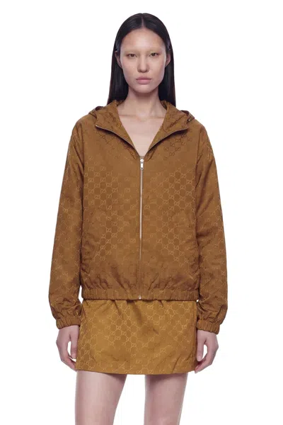 Gucci Slub Gg Nylon Windbreaker In Brown