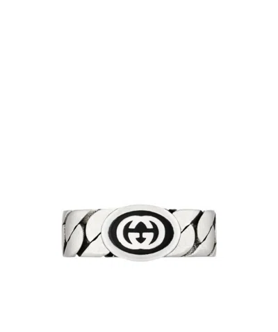 Gucci Slvr Blk Enml Intrlckng G  Chain R In White