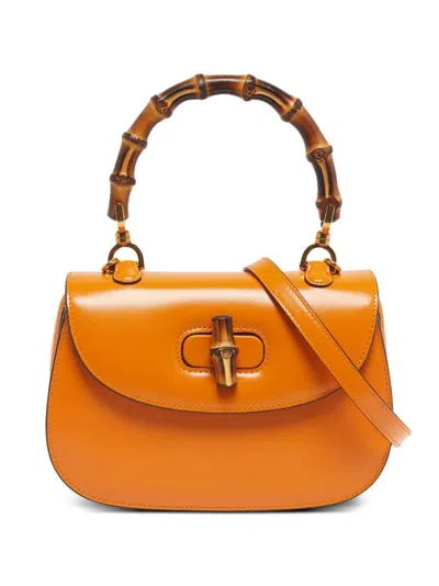 Pre-owned Gucci Small Bamboo 1947 Leather Tote Bag In Yellow
