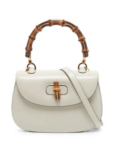 Pre-owned Gucci Small Bamboo 1947 Tote Bag In White