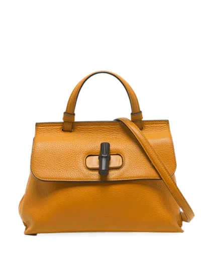 Pre-owned Gucci Small Bamboo Daily Tote Bag In Orange