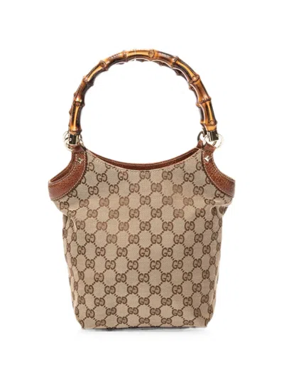 Pre-owned Gucci Small Bamboo Monogram-pattern Tote Bag In Brown