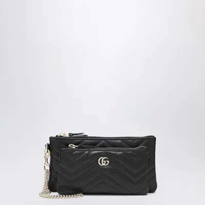GUCCI GUCCI  SMALL BLACK GG MARMONT POUCH WITH CHAIN