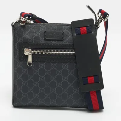 Pre-owned Gucci Small Black Gg Supreme Canvas And Leather Messenger Bag