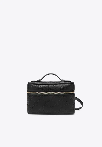 Gucci Small Borsa Gg Embossed Top Handle Bag In Black