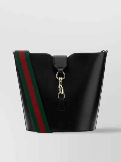 Gucci Small Bucket Bag With Striped Detail And Metal Hardware In Black