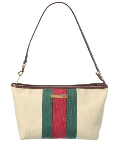 Gucci Small Canvas & Leather Pouch With Strap In White