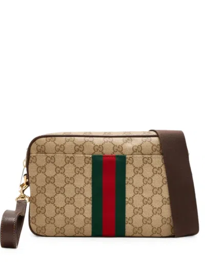 Gucci Men Beige Logo Small Crossbody Bag In Purple