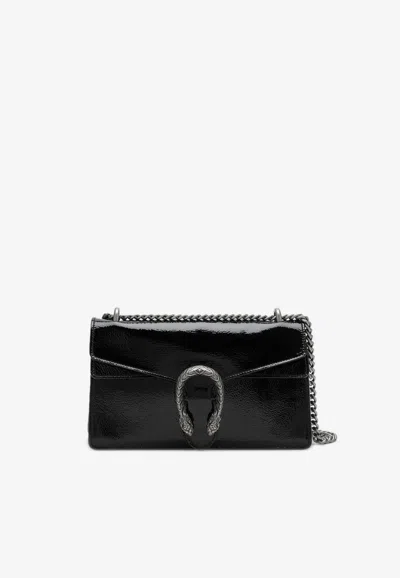 Gucci Small Dionysus Patent Leather Crossbody Bag In Black