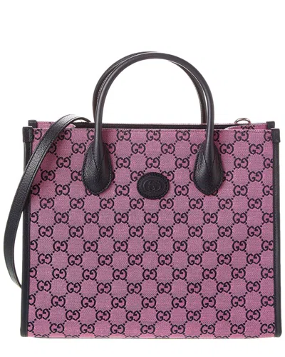 Gucci Small Gg Canvas & Leather Tote In Pink