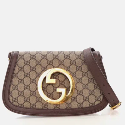 Pre-owned Gucci Small Gg Canvas Blondie Nm Chain Flap Bag In Brown