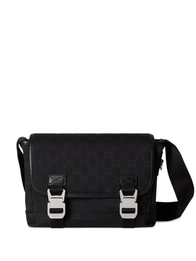 Gucci Mini Gg Canvas Messenger Bag With Adjustable Fabric Strap In Black