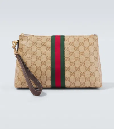 Gucci Small Gg Canvas Pouch In Brown