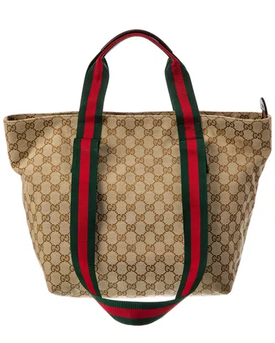 Gucci Small Gg Canvas Tote In Brown