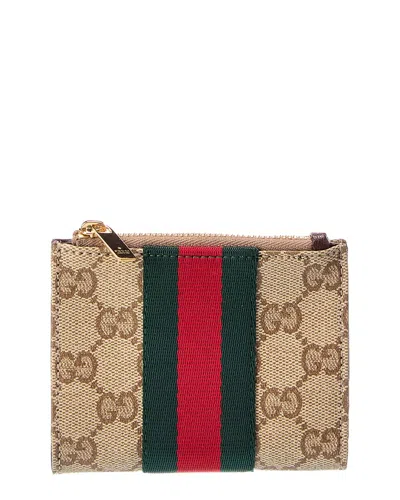 Gucci Small Gg Coated Canvas Wallet In Brown