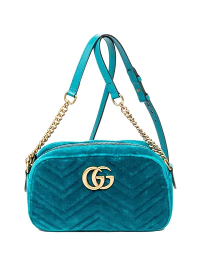 Pre-owned Gucci Small Gg Marmont Chain Cross Body Bag In Blue