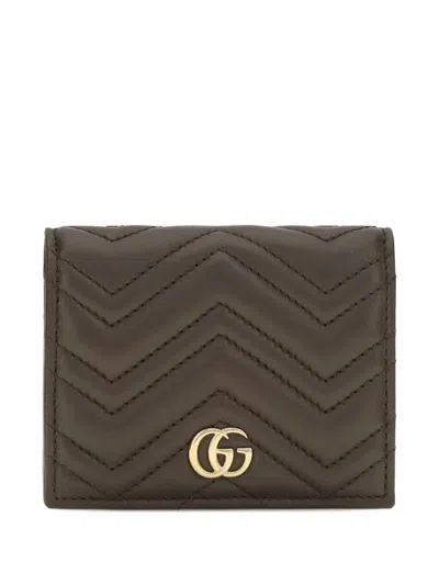 Gucci Small Gg Marmont Chevron-quilted Wallet In Brown