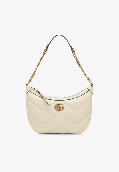 Gucci Small Gg Marmont Leather Shoulder Bag In White