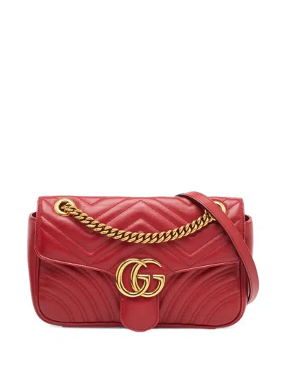 Pre-owned Gucci Small Gg Marmont Matelassé Cross Body Bag In Red