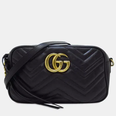 Pre-owned Gucci Small Gg Marmont Matelasse Crossbody Bag In Black