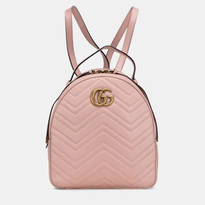 Pre-owned Gucci Small Gg Marmont Matelasse Leather Backpack In Pink