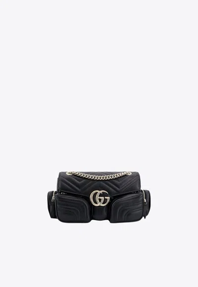 Gucci Black Leather Small Gg Marmont Shoulder Bag