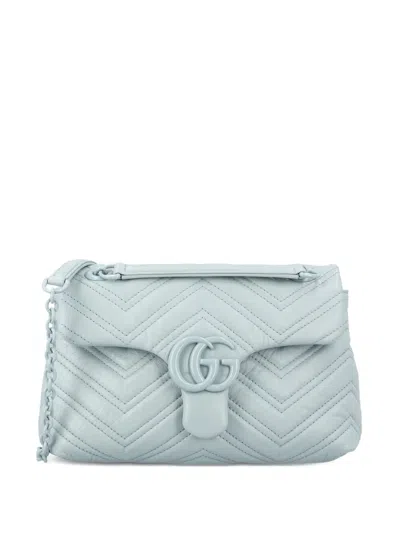 Gucci Women Light Blue Nappa Leather Small Gg Marmont Shoulder Bag