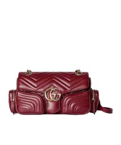 Gucci Small Gg Marmont Shoulder Bag In Red