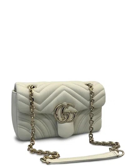 Gucci Ivory Nappa Leather Small Gg Marmont Shoulder Bag In White