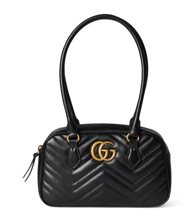 Gucci Small Gg Marmont Leather Top Handle Bag In Black