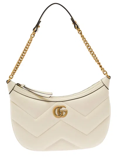 Gucci 'small Gg Marmont' White Shoulder Bag In Matelassé Leather With Chevron Motif Woman In Multicolor