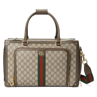 Gucci Small Gg Pet Carrier With Web In Beige