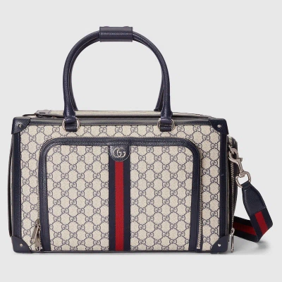 Gucci Small Gg Pet Carrier With Web In Blue