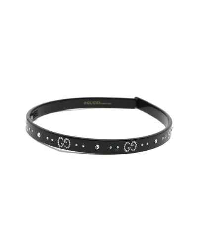 Pre-owned Gucci Small Gg Rhinestone Headband In Black