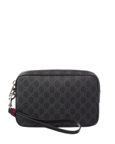 Gucci Small Gg Supreme Canvas & Leather Pouch In Black