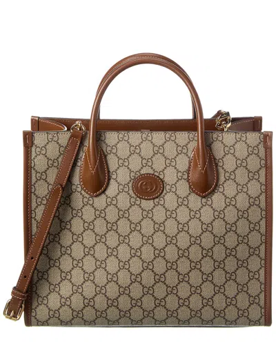 Gucci Small Gg Supreme Canvas & Leather Tote In Brown