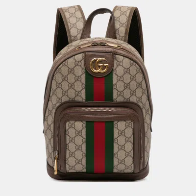 Pre-owned Gucci Small Gg Supreme Ophidia Web Backpack In Brown