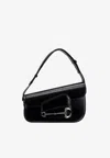 Gucci Leather Shoulder Bag With Iconic Frontal Horsebit In Black