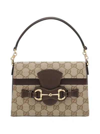 Gucci Small Horsebit Duomo Monogram Tote Bag In Brown