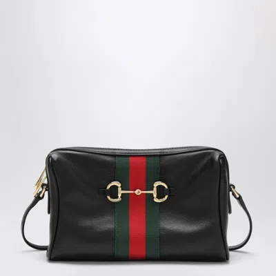 Gucci Small Horsebit Web Mini Leather Camera Bag In Black