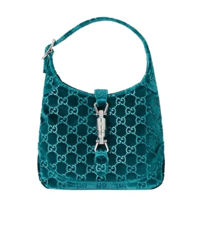 Gucci Small Jackie 1961 Velvet Shoulder Bag In Blue