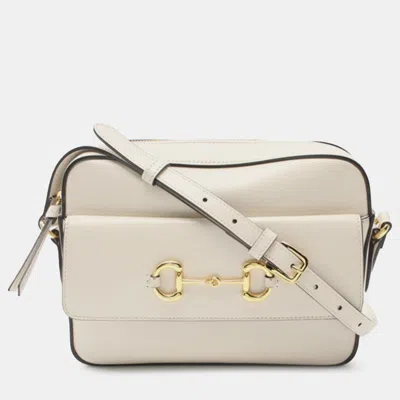 Pre-owned Gucci Small Leather Horsebit 1955 Crossbody Bag In White