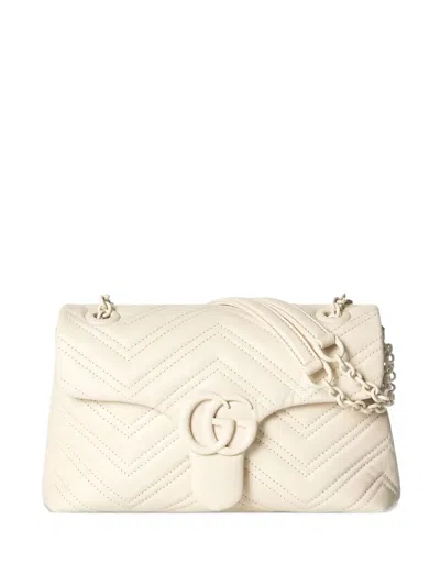 Gucci Ivory Nappa Leather Small Gg Marmont Shoulder Bag In Neutral